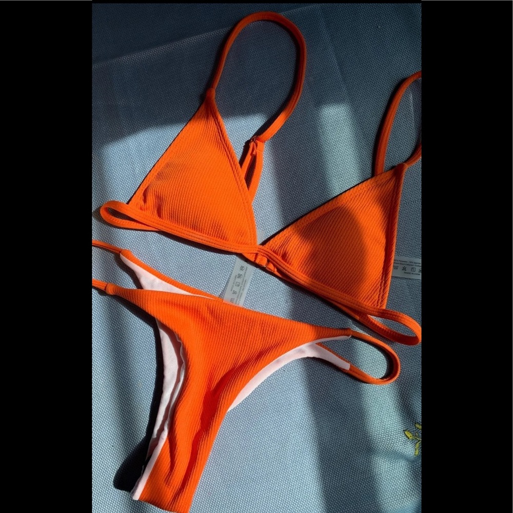 Orange Rib Knit Bikini Set